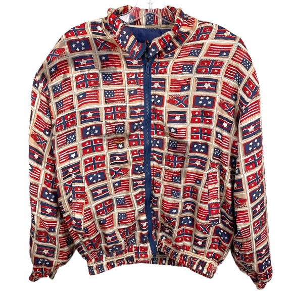 Bogari Other - VINTAGE Bogari Silk Bomber Zip-up USA Patriotic Jacket Size Medium